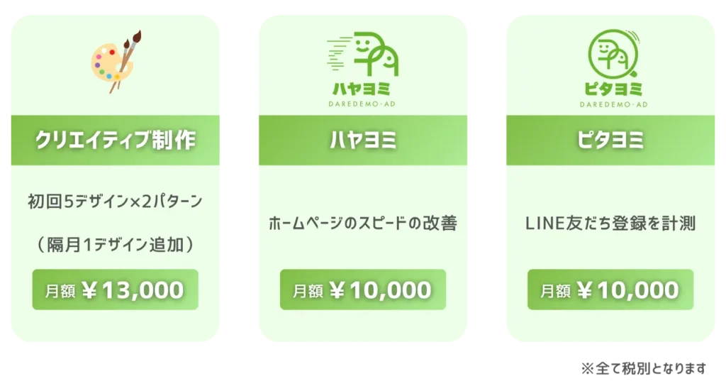 クリエイティブ制作。ホームページのスピードの改善。LINE友だち登録を計測。